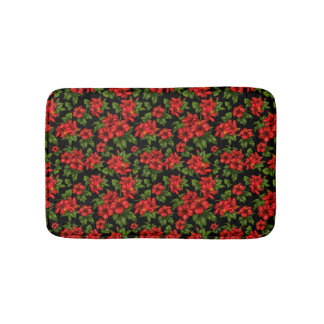 Tapis De Bain Fleurs rouges sur l'arrière - plan noir