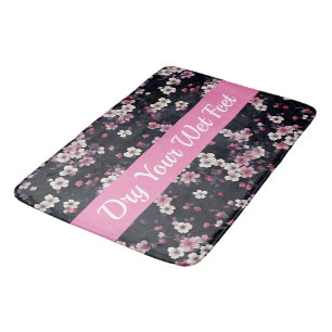 Tapis De Bain Fleurs Sakura Roses Noires, Design Motif,