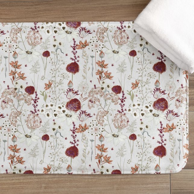Tapis De Bain Fleurs sauvages bourguignons modernes | Élégant Bo (Créateur téléchargé)