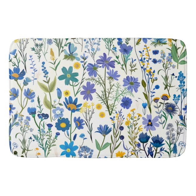 Tapis De Bain Fleurs sauvages de Jardin Bleu Rustique (Devant)