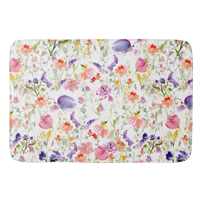 Tapis De Bain Fleurs sauvages fantaisistes | Aquarelle (Devant)
