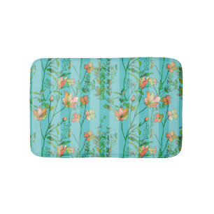 Tapis De Bain Fleurs sur l'arrière - plan rayé bleu