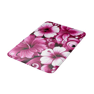 Tapis De Bain Fleurs tropicales hawaïennes motif rose hibiscus
