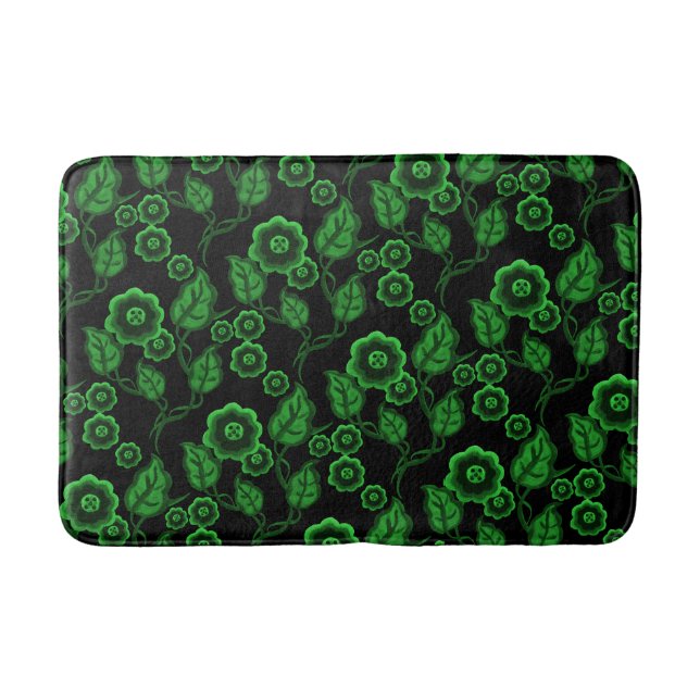 Tapis De Bain Fleurs vertes, feuille vert, art populaire (Devant)