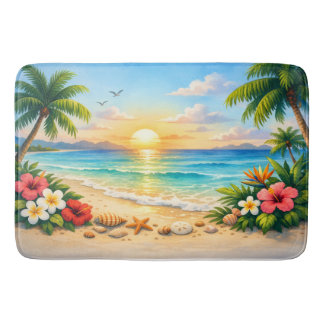 Tapis de bain floral à palmiers océaniques