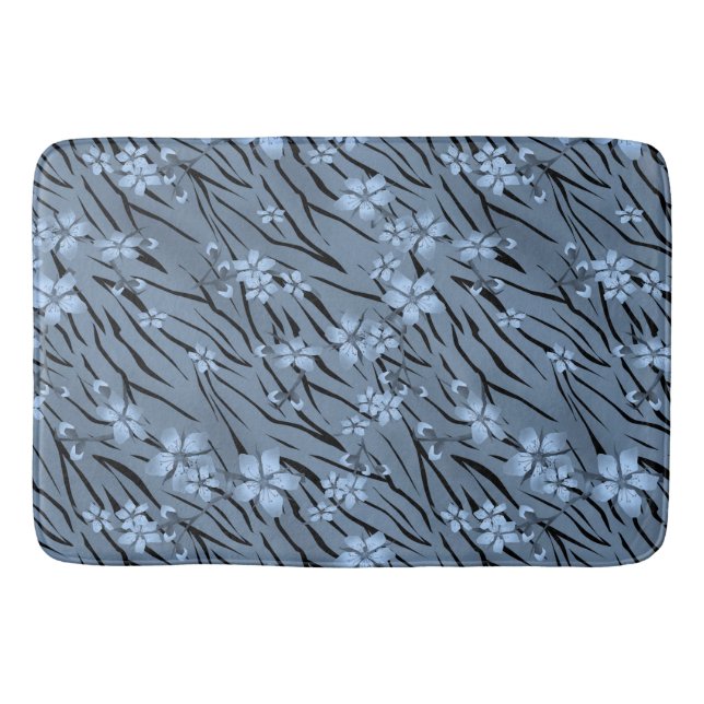 Tapis De Bain Floral, bleu, motif de tigre (Devant)