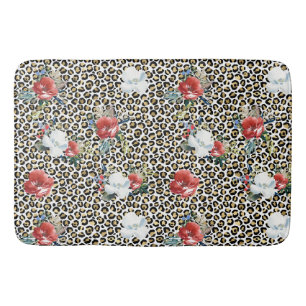 Tapis De Bain Floral Empreinte de léopard d'or