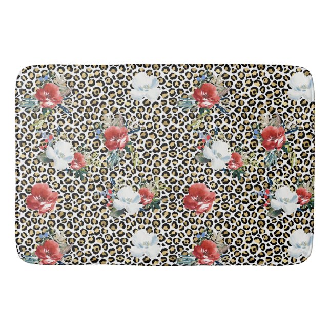 Tapis De Bain Floral Empreinte de léopard or (Devant)