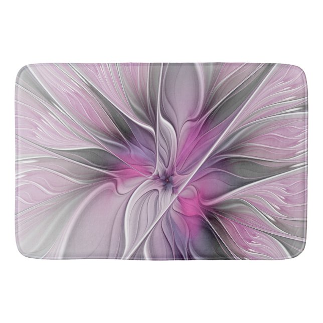 Tapis De Bain Floral Fractal moderne Fleur Abstraite rose gris (Devant)