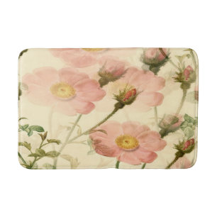 Tapis de bain floral grandes roses roses avec bout