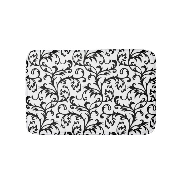Tapis de bain floral noir et blanc de rouleau (Devant)