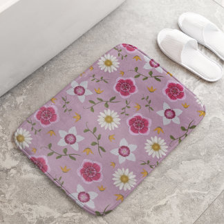 Tapis De Bain Floral rose moderne Dianthus & Daisy Drawn main