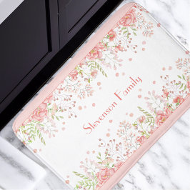 Tapis De Bain Floral rose Pêche Fleurs sauvages Nom de famille