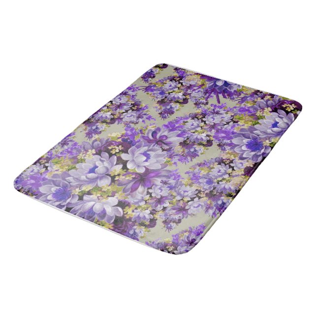 Tapis De Bain Floral Violet Et Or (Angle)