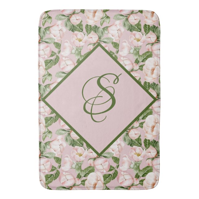 TAPIS DE BAIN FLORALE ROSE ET VERTE  (devant Vertical)