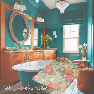 Tapis De Bain Floraux Turquoises, Pêche, Turquoises avec Ornats
