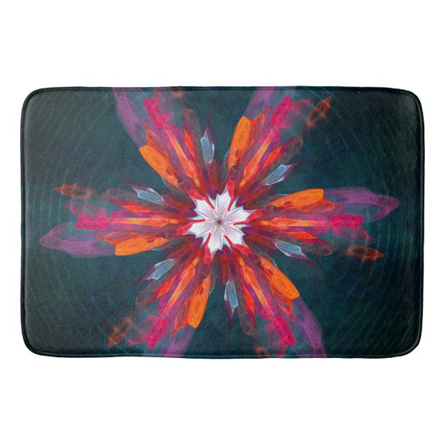 Tapis De Bain Flore Mandala Flowers Orange Red Blue Abstract (Devant)