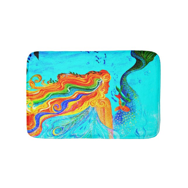 Tapis De Bain flottement arc-en-ciel-haired de sirène (Devant)