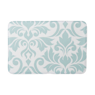 Tapis De Bain Flourissant Damask Art I Duck Egg Blue sur blanc