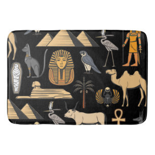 Tapis De Bain Fond à motif de symboles hiéroglyphiques égyptiens