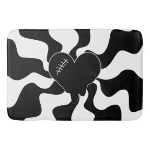 Tapis De Bain Fonte cardiaque en noir et blanc