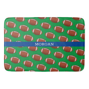 Tapis De Bain Football Motif, Nom Blanc, Bleu & Vert