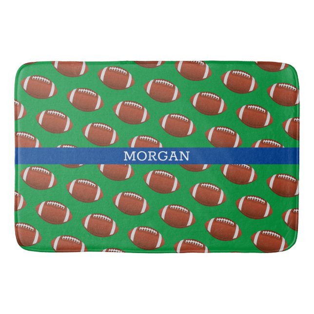 Tapis De Bain Football Motif, Nom Blanc, Bleu & Vert (Devant)