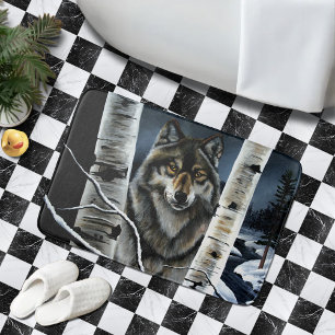 Tapis De Bain Forêt mystique de bouleaux en hiver avec loup alph