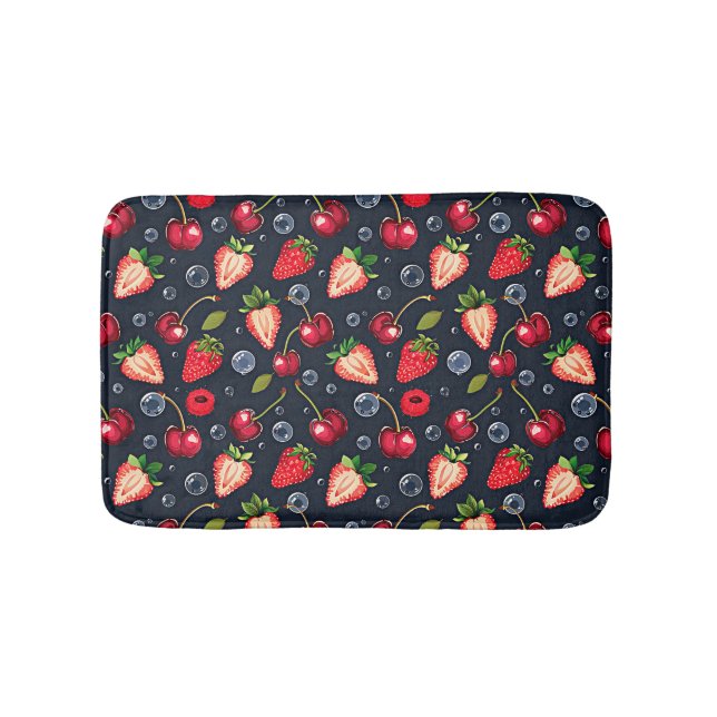 Tapis De Bain Fraises et cerises sur un arrière - plan sombre (Devant)