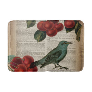 Tapis De Bain frentry bird retro botanical red cherry