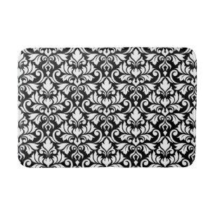 Tapis De Bain Fruit Damask Grand Motif Blanc sur Noir