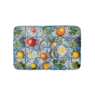 Tapis De Bain Fruit d'été méditerranéen & Mosaïque Bleue Bl