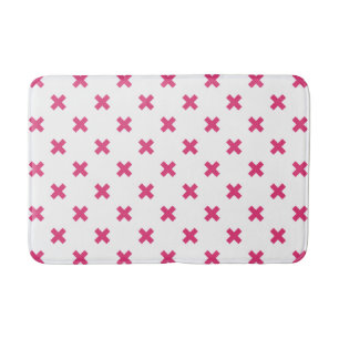 Tapis De Bain Fuchsia croix sur le blanc