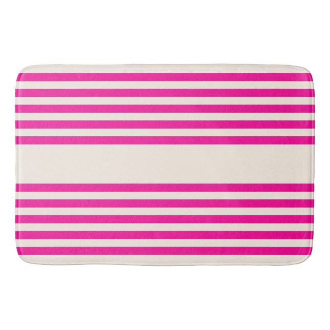 Tapis De Bain Fuchsia et beige cinq rayures motif (Devant)