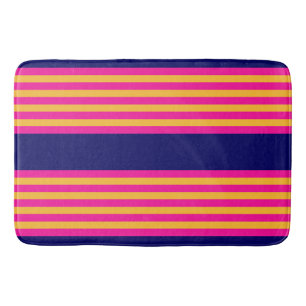 Tapis De Bain Fuchsia et rayures jaunes avec bleu marine
