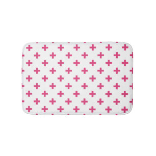 Tapis De Bain Fuchsia polka croise sur blanc