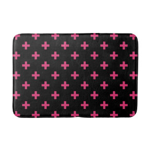 Tapis De Bain Fuchsia polka croise sur noir