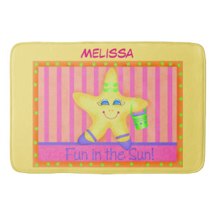 Tapis De Bain Fun de poisson étoilé jaune à Sun Beach Nom Person