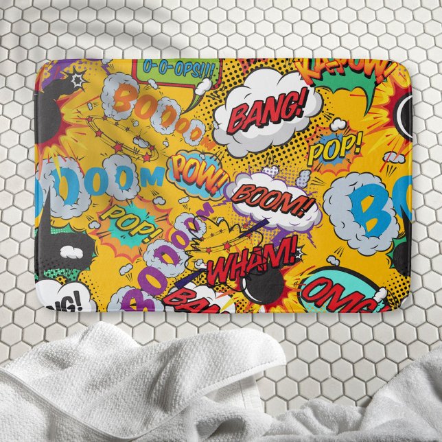 Tapis De Bain Fun Retro Comic Book Pop Art Explosions (Créateur téléchargé)