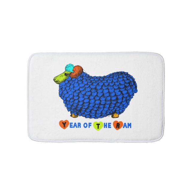 Tapis De Bain Funky Bleu Bélier Chinois Année Zodiac Bain Mat (Devant)