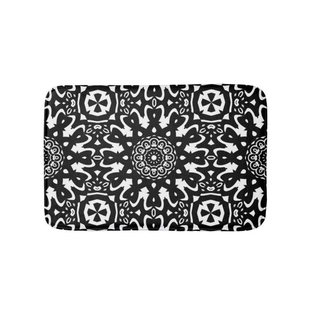 Tapis De Bain Funky Mandala Noir+Blanc Motif Mat (Devant)