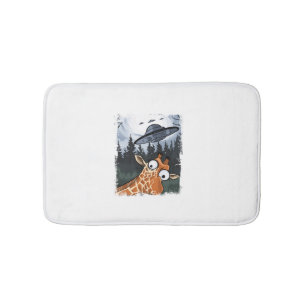 Tapis De Bain Funny Giraffe UFO Zoo Animal Weird Meme Graphique 