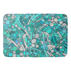 Tapis De Bain Galets Mosaïque Art -Aquamarine et Pearl