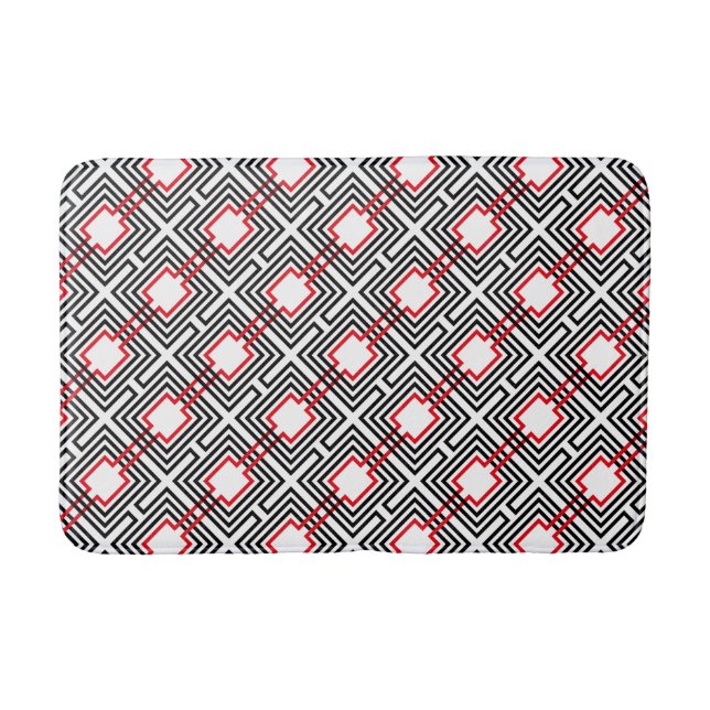 Tapis De Bain Géométrique rouge et blanc noir (Devant)