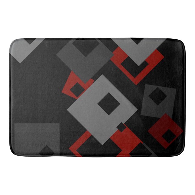 Tapis De Bain Géométrique rouge et gris noir (Devant)