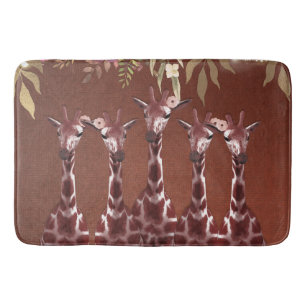 Tapis De Bain Girafes Fleur Girafe Rustique Brun Safari Chic