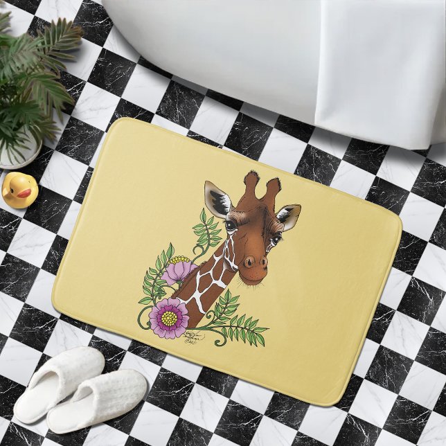Tapis De Bain Giraffe Fleurs de Portrait Jaunes (Créateur téléchargé)