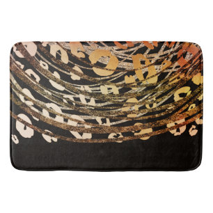 Tapis De Bain Glam Black Gold Bronze Imprimé Léopard Chic