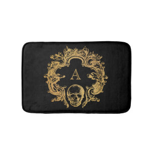 Tapis De Bain Glam gothique   Mat   Monogramme de crâne doré