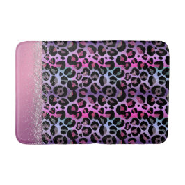 Tapis De Bain Glam Leopard rose et violet Monogramme
